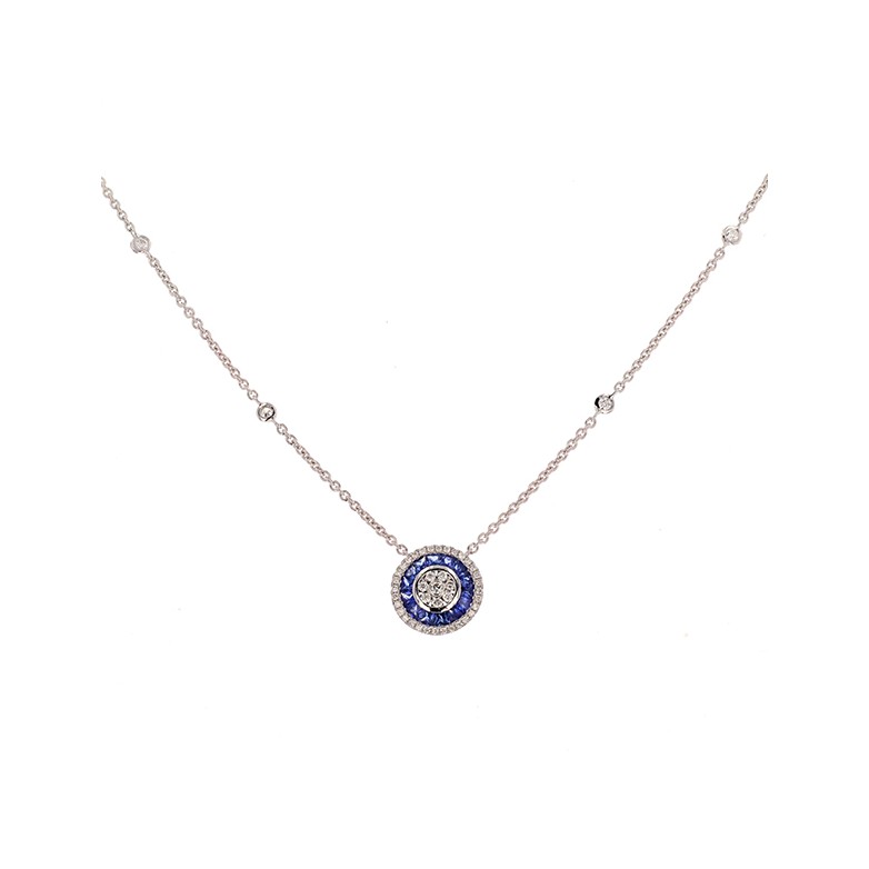 Collier saphirs 1.15 carat et diamants 0.30 carat or blanc 5.10g Comme neuf -  reconditionné disponible sur Gemme Les Bijoux